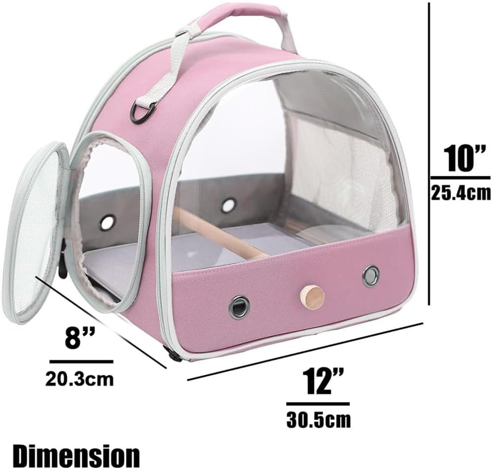 Bird Travel Carrier, Portable Small Bird Parrot Parakeet Carrier with Standing Perch, Side Access Window Collapsible