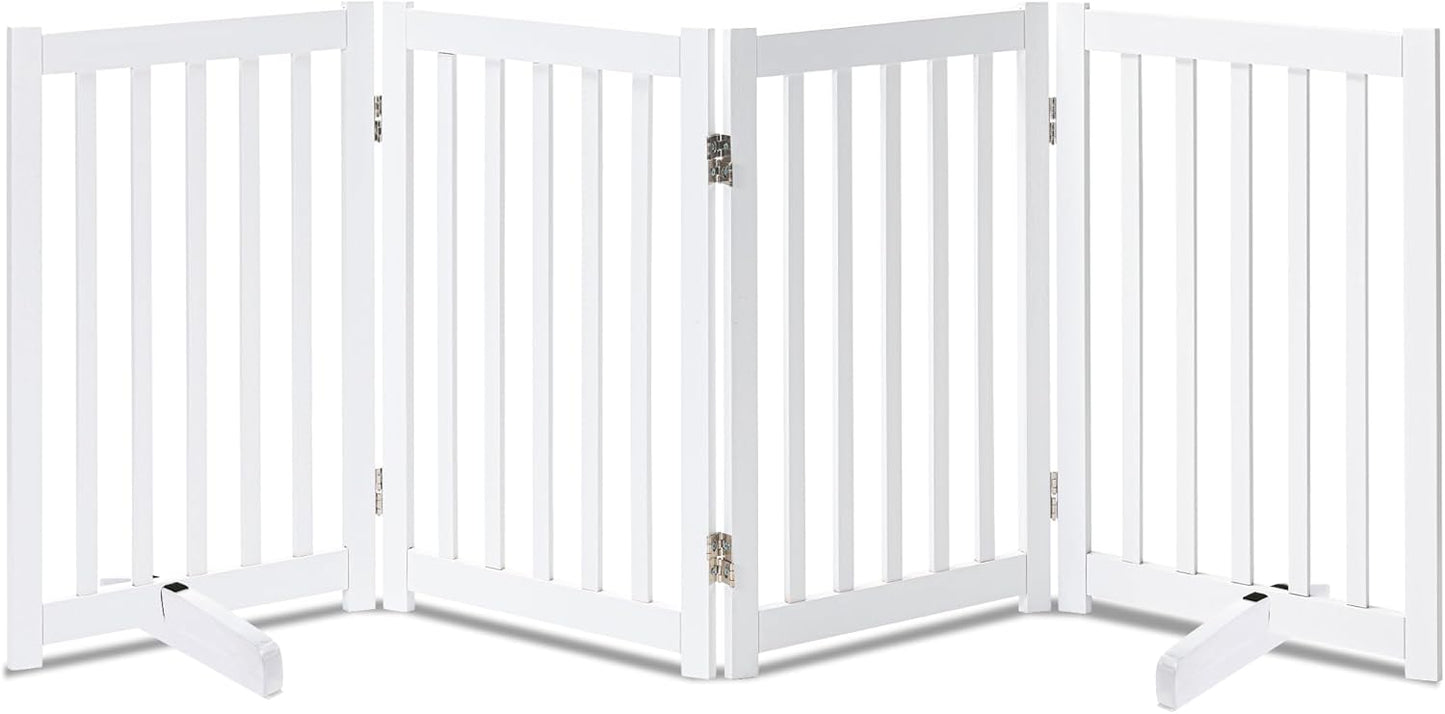 LZRS Solid Hardwood Freestanding Pet Gate,Wooden Dog Gates Indoor for Doorways,Nature Wood Dog Gates for The House,Stairs,Safety Fence,White,30" Height-4 Panels