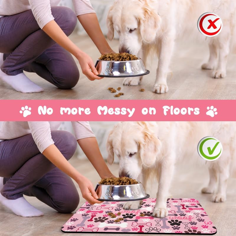 Dog Food Mats for Floors Waterproof, Pet Water Bowl Mats Pet Feeding Absorbent Placemats Pink 17 * 30 inch