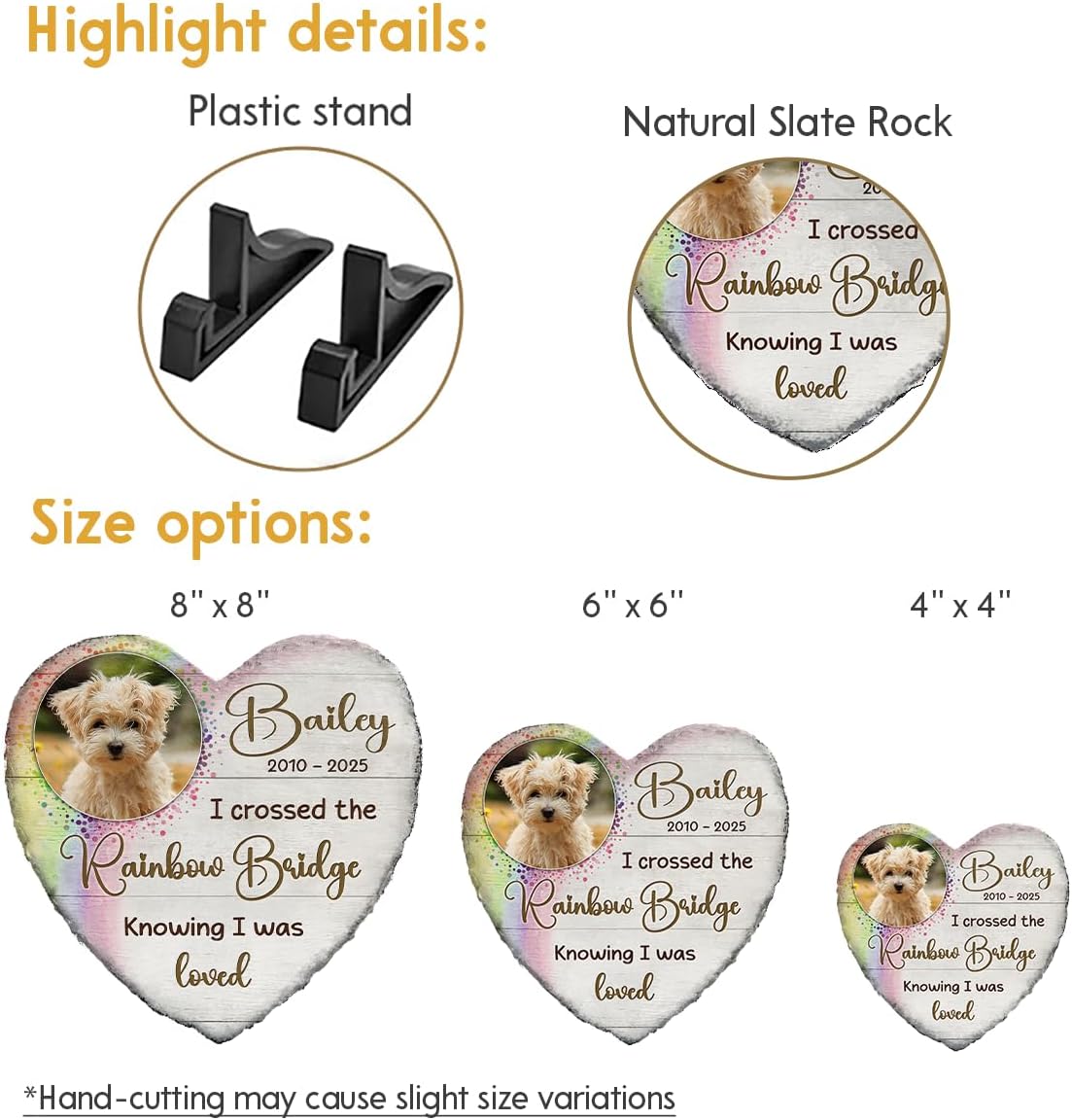 Personalized Pet Memorial Stones for Dogs - Rainbow Bridge Dog Memorial Gifts - Custom Heart Stone Plaque for Grave Markers - Loss Sympathy Gift