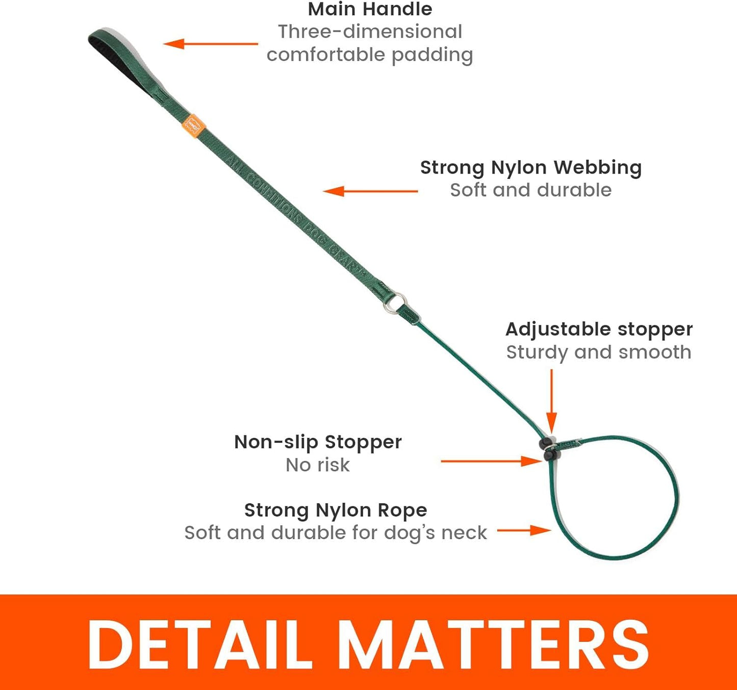 Howgo Dog Slip Lead Dog Leash, Training Lead, No-Pull Slip Leash and Collar, Heavy Duty & Durable Nylon, Padded Handle, for All Breeds (Orange, 3.6FT)