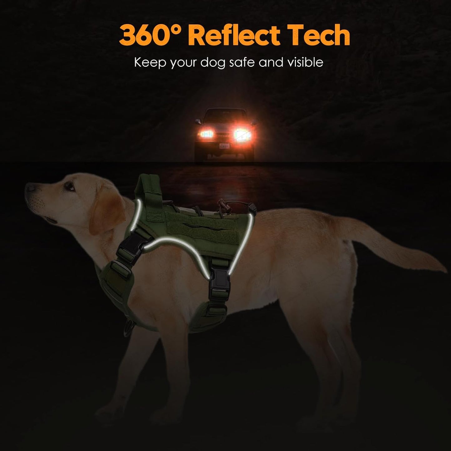 Heavy-Duty Tactical Dog Harness for Large Dogs, No Pull Adjustable Reflective Pet Vest with Molle System, K9 Military-Grade Control for Service Training, Outdoor & 10+ Breeds, Green, Medium