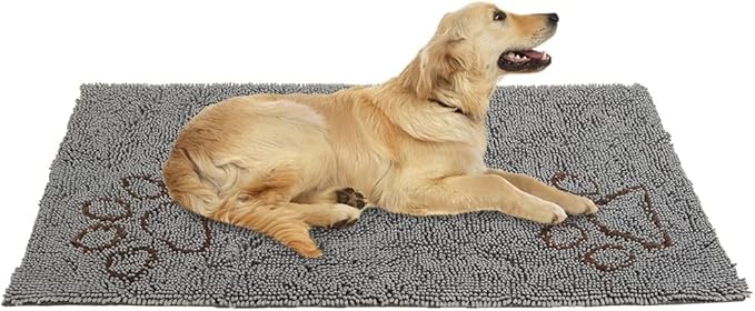 EXPAWLORER Dog Door Mat for Muddy Paws - Highly Absorbent Microfiber Rug, Soft Chenille Runner Indoor Outdoor Floor, Non-Slip Large Pet Paw Cleaning Washable Mud Mat for Bathroom, Grey