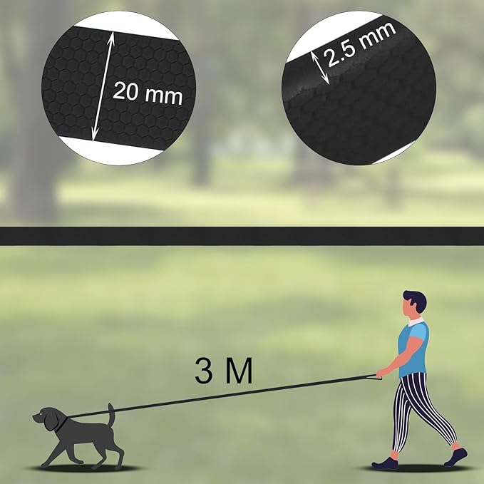 Wolfone 3m Black Heavy Duty Robust Training Dog Leash with Anti-Slip Handle，Waterproof Long Dog Leash for Outdoor Activities