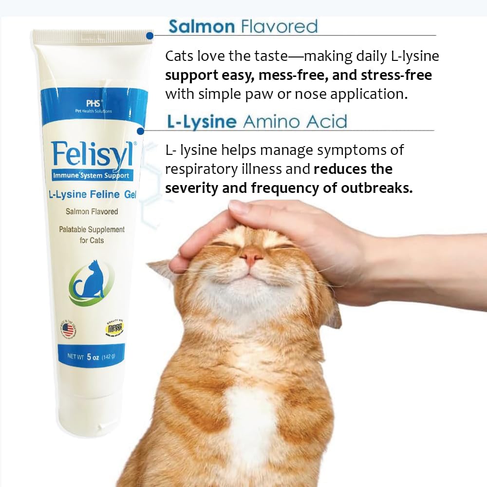 L-Lysine Gel for Cats (5oz) – Supports Immune, Respiratory, and Eye Health. Eases Sneezing, Runny Nose, and Watery Eyes. Tasty Salmon Flavor - Made in The USA (2 Pack)