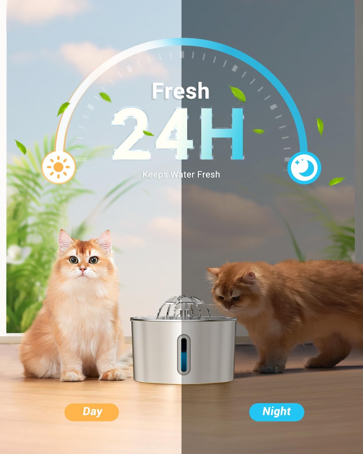 Cat Water Fountain Stainless Steel - 74oz/2.2L Corded Pet Water Dispenser Automatic Silent Cats Dispenser for Drinking Inside Indoor Metal Kitty Spout Fountain with 6 Filters & 6 Sponges