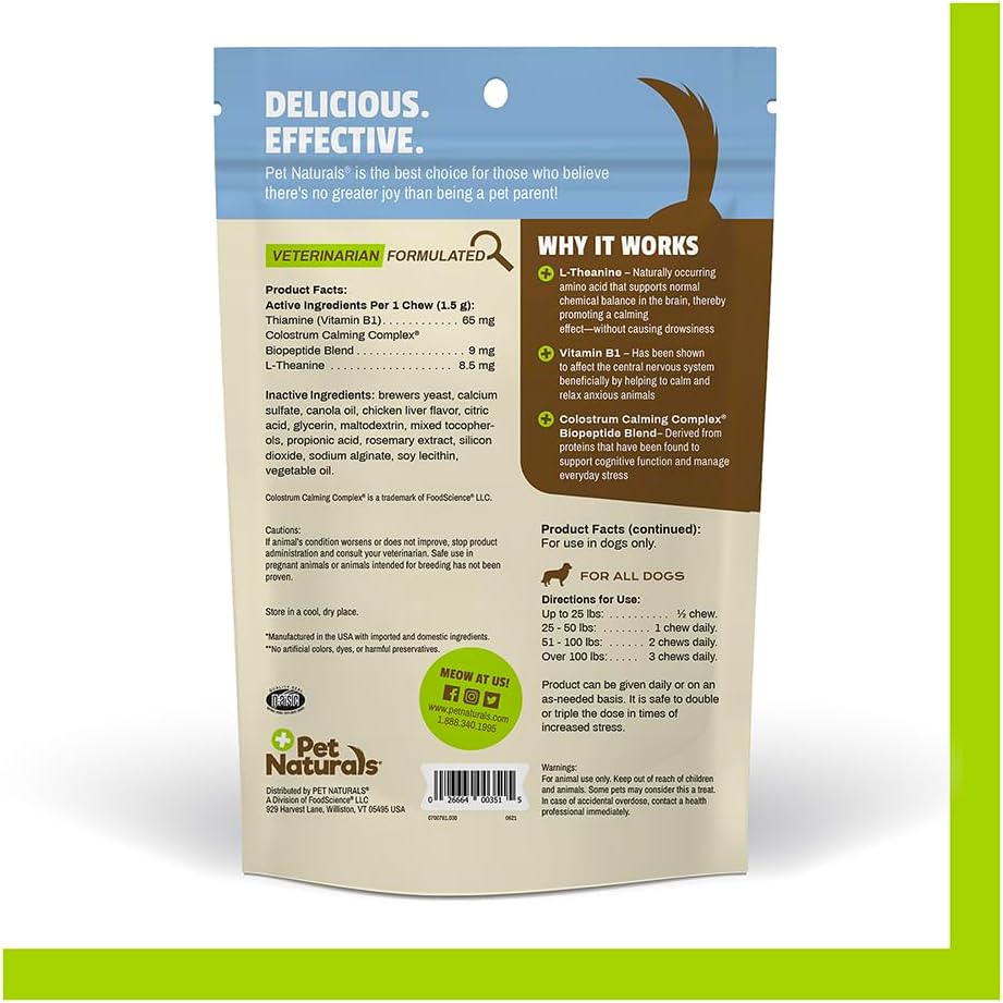 Pet Naturals Calming for Dogs, 30 Chews - Naturally Sourced Stress and Anxiety Calming Ingredients for Behavior Support - Vet Recommended