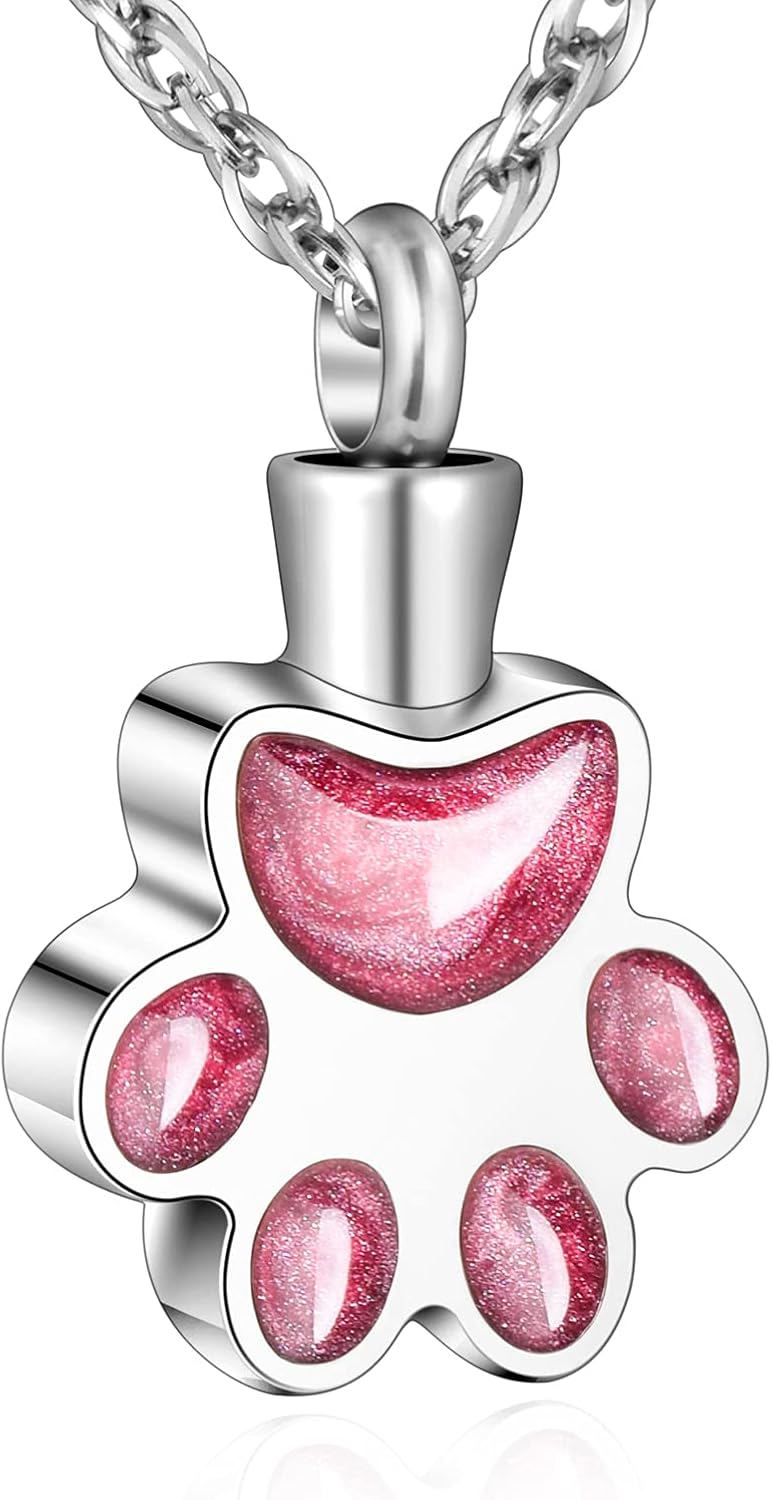 abooxiu Paw Print Urn Necklace for Ashes Cremation Necklace for Pet Ashes Stainless Steel Ash Necklace Memorial Ash Holder