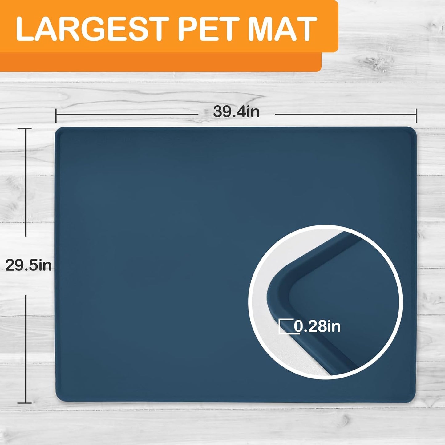 Dog Water Mat 39.4 by 29.5in Extra Large - Silicone Mat for Dog Bowls Waterproof Non Slip - XL Pet Mat for Food and Water Protect Floors - Stone Blue