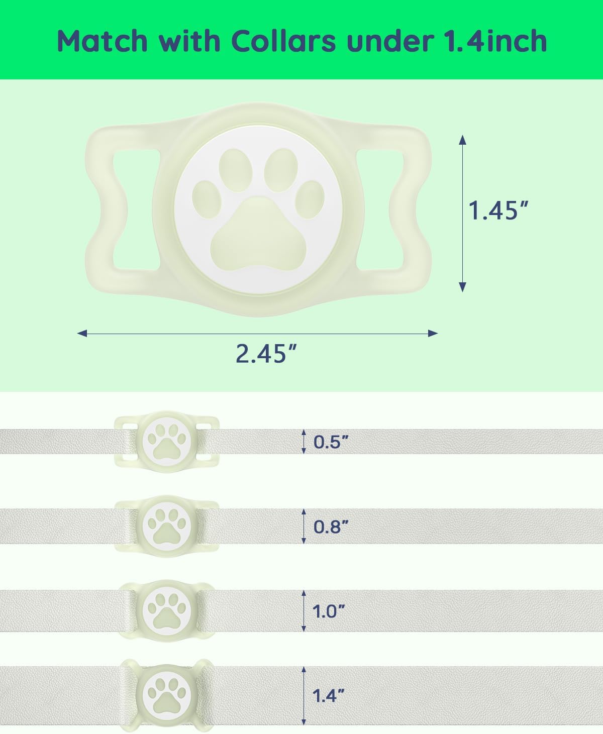 IP68 Waterpoof Dog Airtag Holder, Stretchy Silicone Full Body Covered Apple Air Tag Holder for Dog Cat Collar Fit All Width Collar (Luminous, 1 Pack)