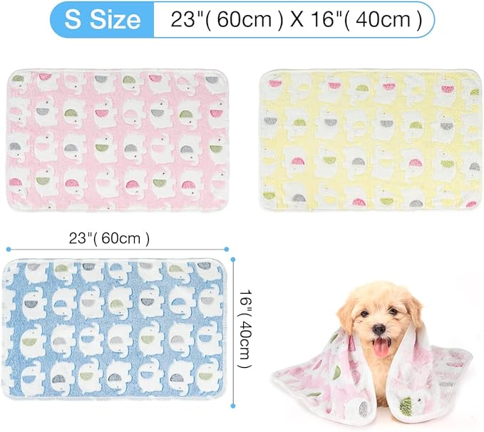 Pet Soft 1 Pack 3 Pet Blankets for Dogs - Fluffy Cats Dogs Blanket for Small Medium & Large Dog, Cute Print Pet Throw Puppy Blankets Fleece (Elephant, 3S)