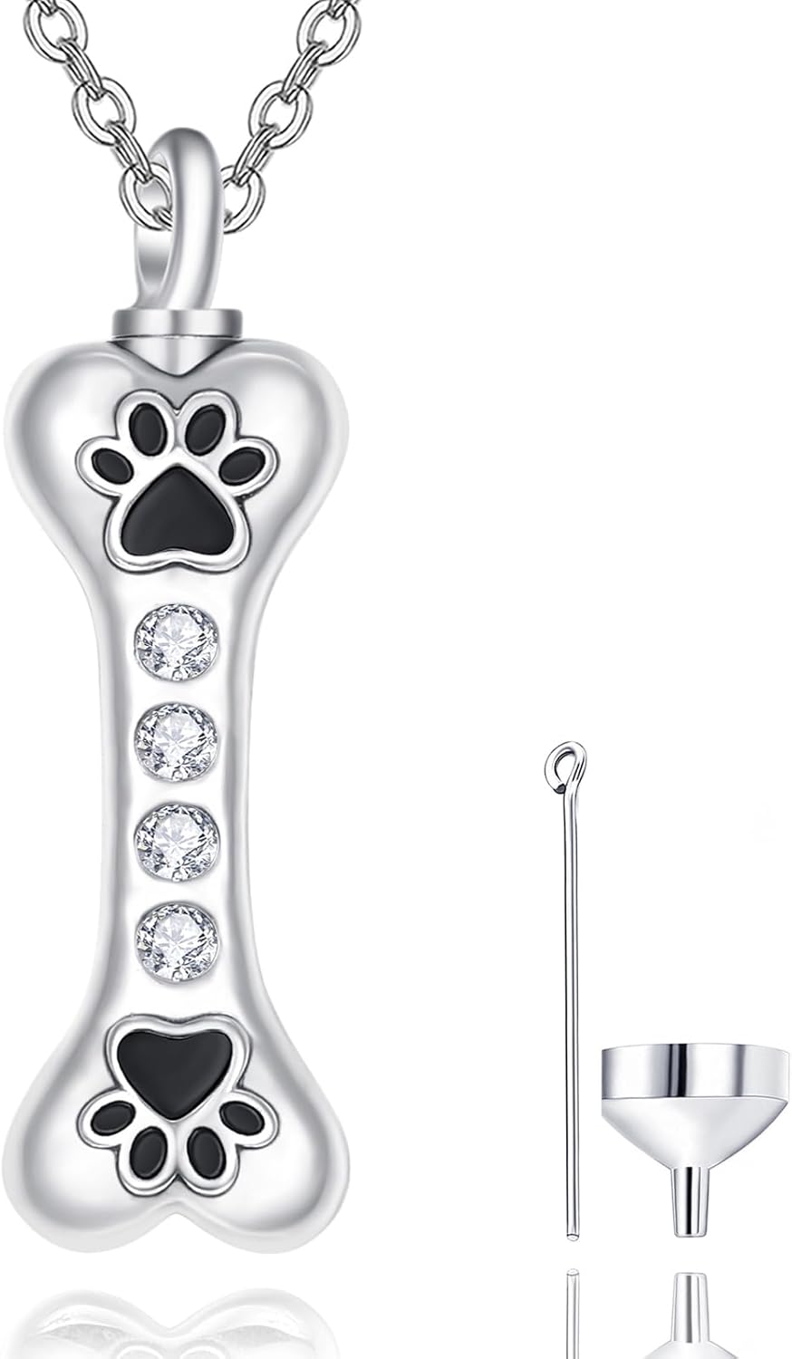 Dreamboat Pet Crematian Urn Necklace for Dog Cat Ashes 925 Sterling Silver Paw Print Keepsake Pendant Jewelry Gifts for Women Men