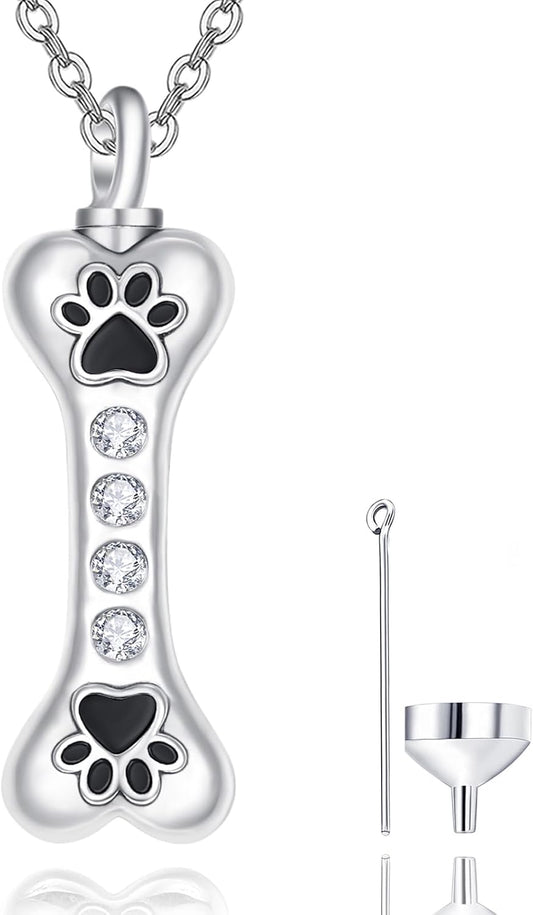 Dreamboat Pet Crematian Urn Necklace for Dog Cat Ashes 925 Sterling Silver Paw Print Keepsake Pendant Jewelry Gifts for Women Men