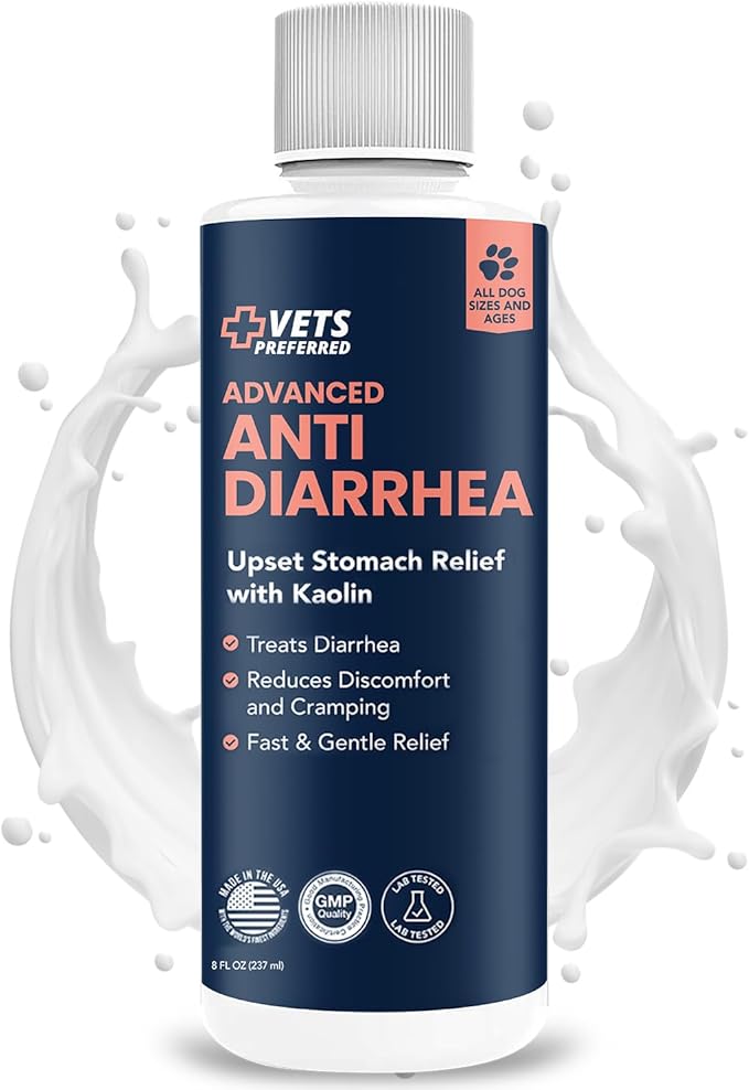 Vets Preferred Anti Diarrhea Liquid for Dogs - Dog Diarrhea Relief with Kaolin (8 oz.) | Once Every 12 Hours for Dog Diarrhea & Dog Gas Relief