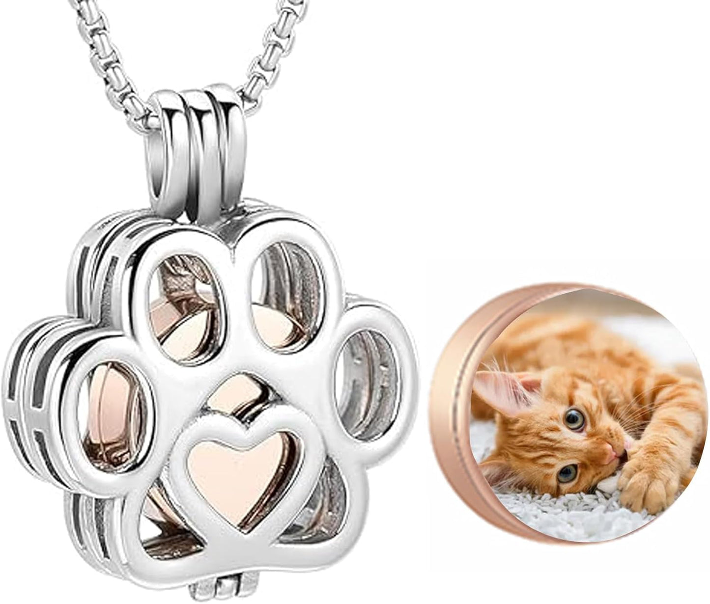 Oinsi Pet Cremation Jewelry For Ashes For Dog/Cat Paw Stainless Steel Memorial Locket Urn Necklace Inside Mini Case Keepsake Cremation Jewelry Women Men