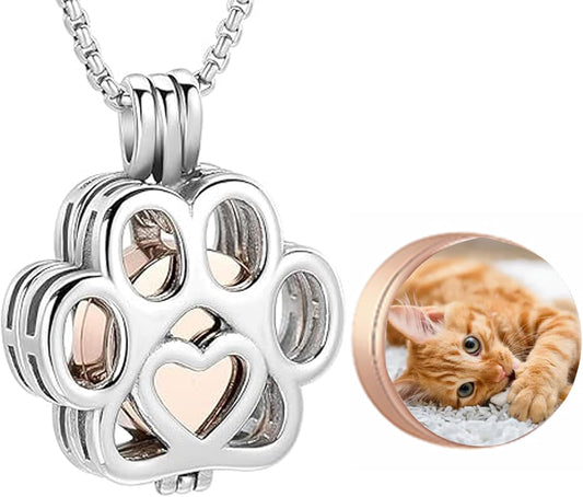 Oinsi Pet Cremation Jewelry For Ashes For Dog/Cat Paw Stainless Steel Memorial Locket Urn Necklace Inside Mini Case Keepsake Cremation Jewelry Women Men