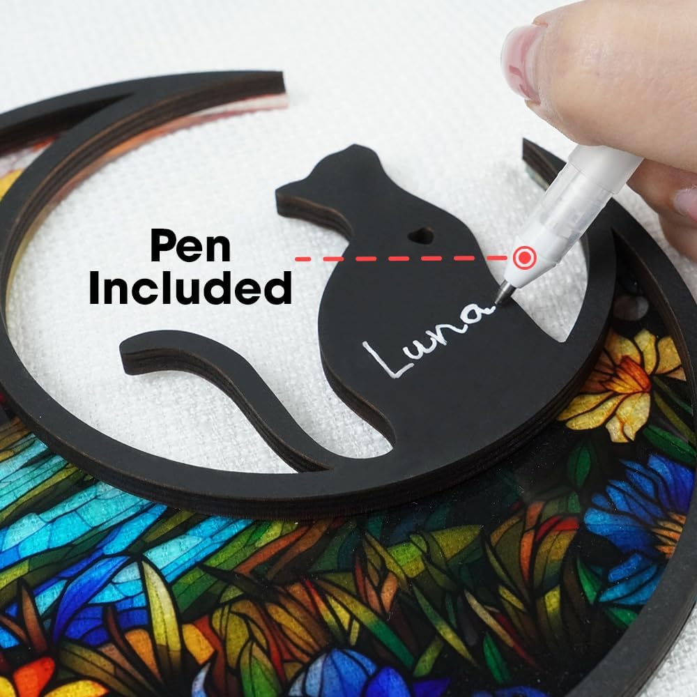 6'' DIY Cat on Moon Memorial Suncatcher, Personalized Name Cat Sympathy Ornament Window Hanging, Ideas Gift for Loss of Pet Passing Away, Remembrance Keepsake for Pet Lovers SCC-B2-6-03