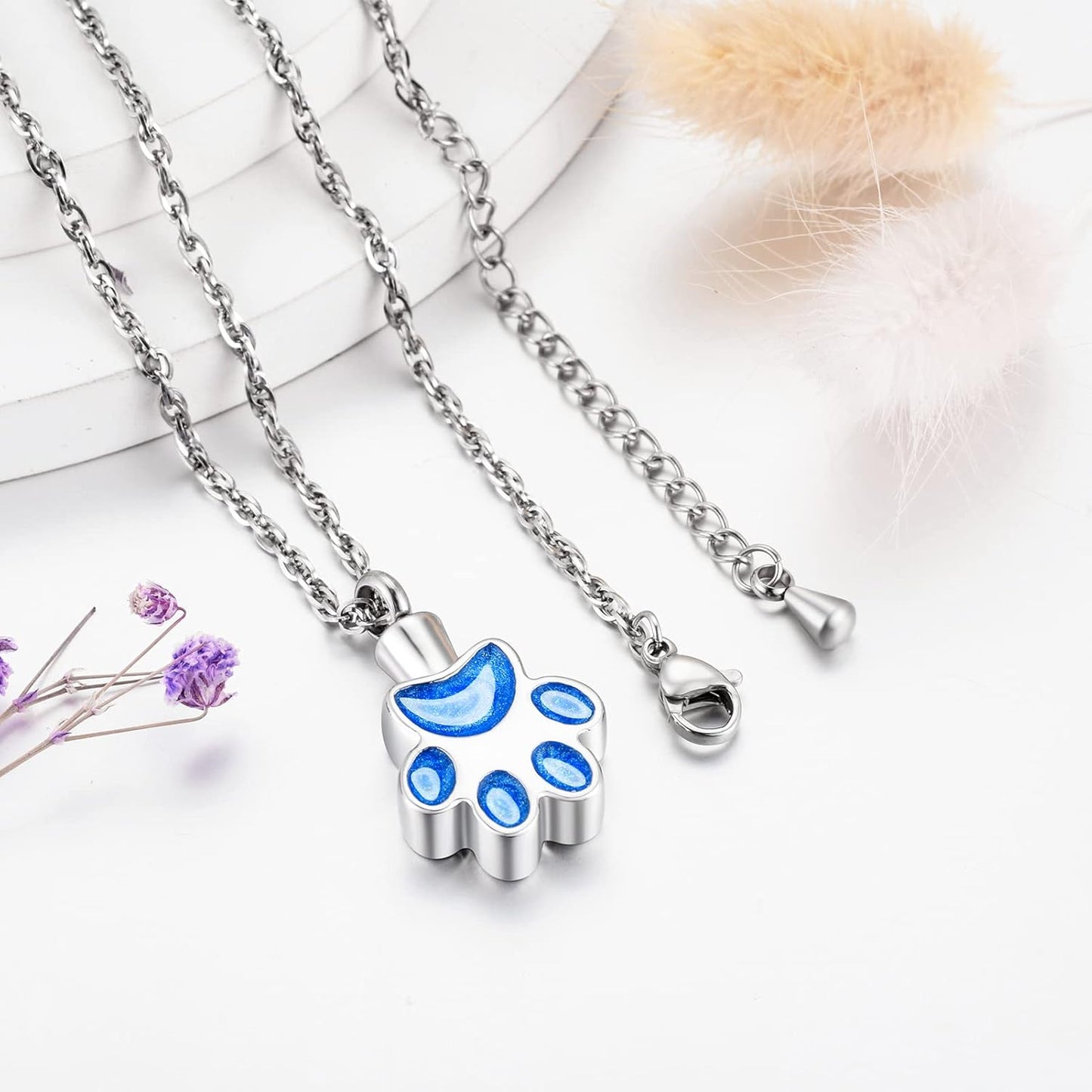 abooxiu Paw Print Urn Necklace for Ashes Cremation Necklace for Pet Ashes Stainless Steel Ash Necklace Memorial Ash Holder