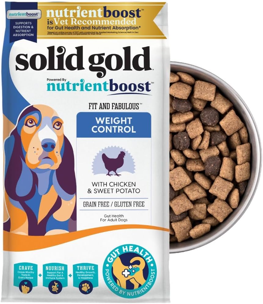 Solid Gold Healthy Weight Management Dry Dog Food for Adult & Senior Dogs - Real Chicken, Probiotics & Omega 3 Fish - Grain Free Dry Dog Food for Healthy Weight & Gut Health - Nutrientboost – 22LB