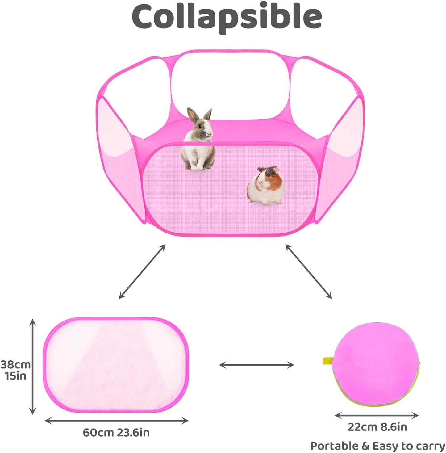 Amakunft Small Animals C&C Cage Tent, Breathable & Transparent Pet Playpen Pop Open Outdoor/Indoor Exercise Fence, Portable Yard Fence for Guinea Pig, Rabbits, Hamster, Chinchillas and Hedgehogs