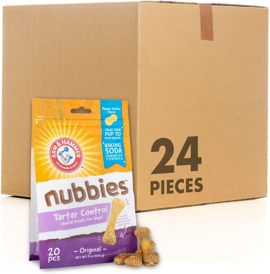 Arm & Hammer for Pets Nubbies Dental Treats for Dogs with Baking Soda & Calcium, Treat Chews Help Fight Bad Breath, Plaque & Tartar Without Brushing, Peanut Butter, 20 Pcs, 24pk (Packaging May Vary)