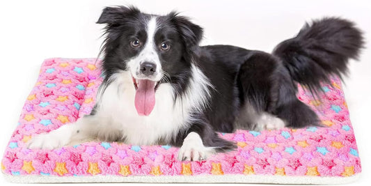 Mora Pets Dog Crate Pad - Ultra Soft Bed With Cute Star Print, Washable Mat for Large Medium Small Dogs, Reversible Fleece Kennel Liner, Cat Bed 35 x 22.8 Inch Pink