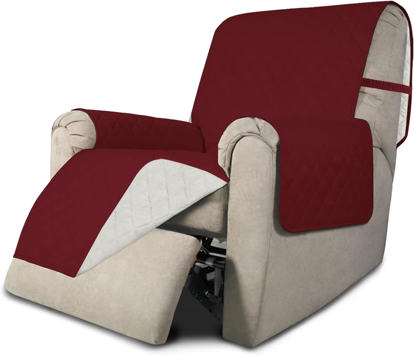 Easy-Going Recliner Chair Slipcover Reversible Sofa Cover Water Resistant Couch Cover Furniture Protector with Elastic Straps for Pets Dog (Recliner 22 inch, Christmas Red/Ivory)