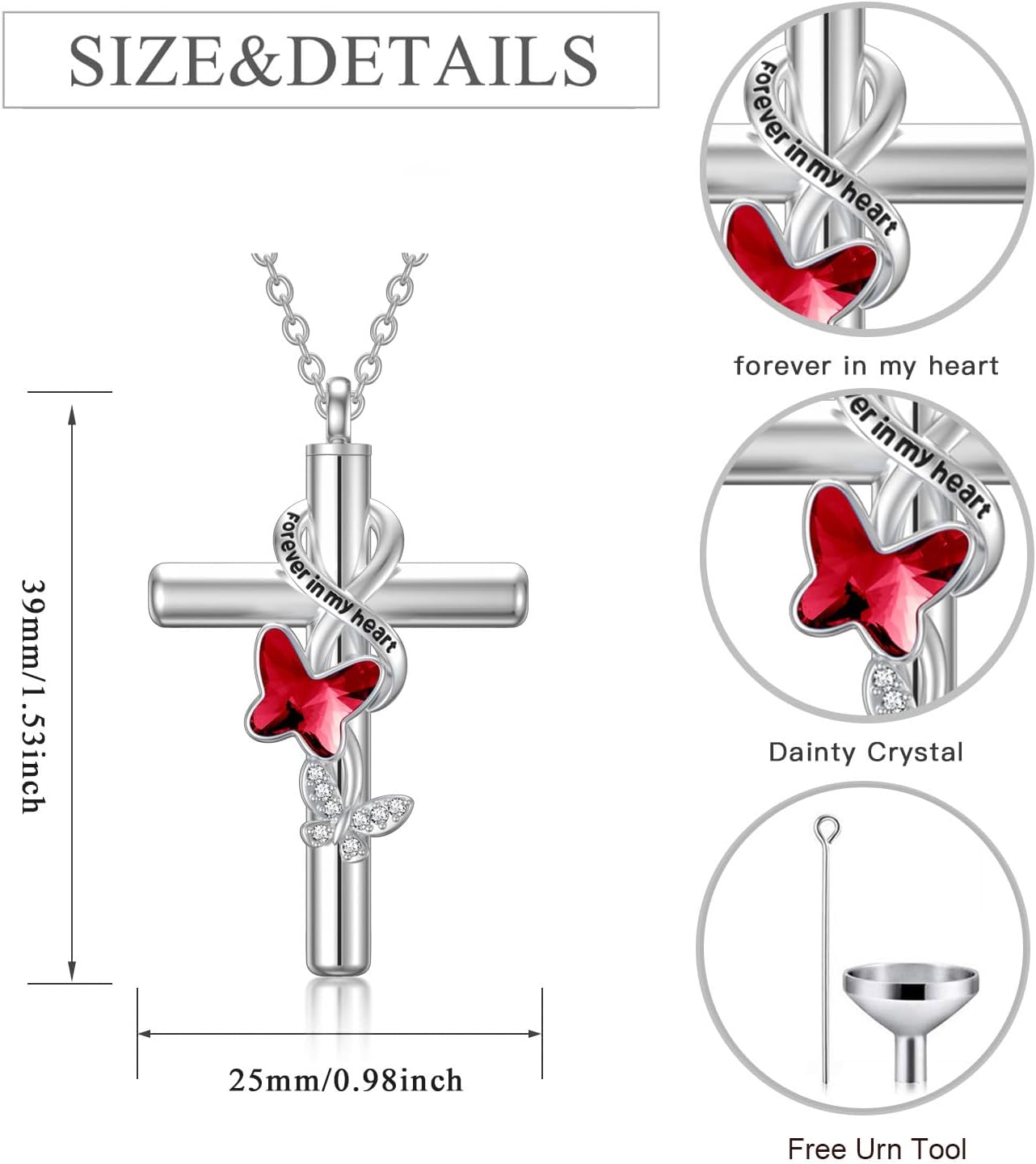 Cross Urn Necklace for Ashes 925 Sterling Silver Cremation Jewelry with Funnel Filler Kit Ashes Necklace for Human Women Girl Pets