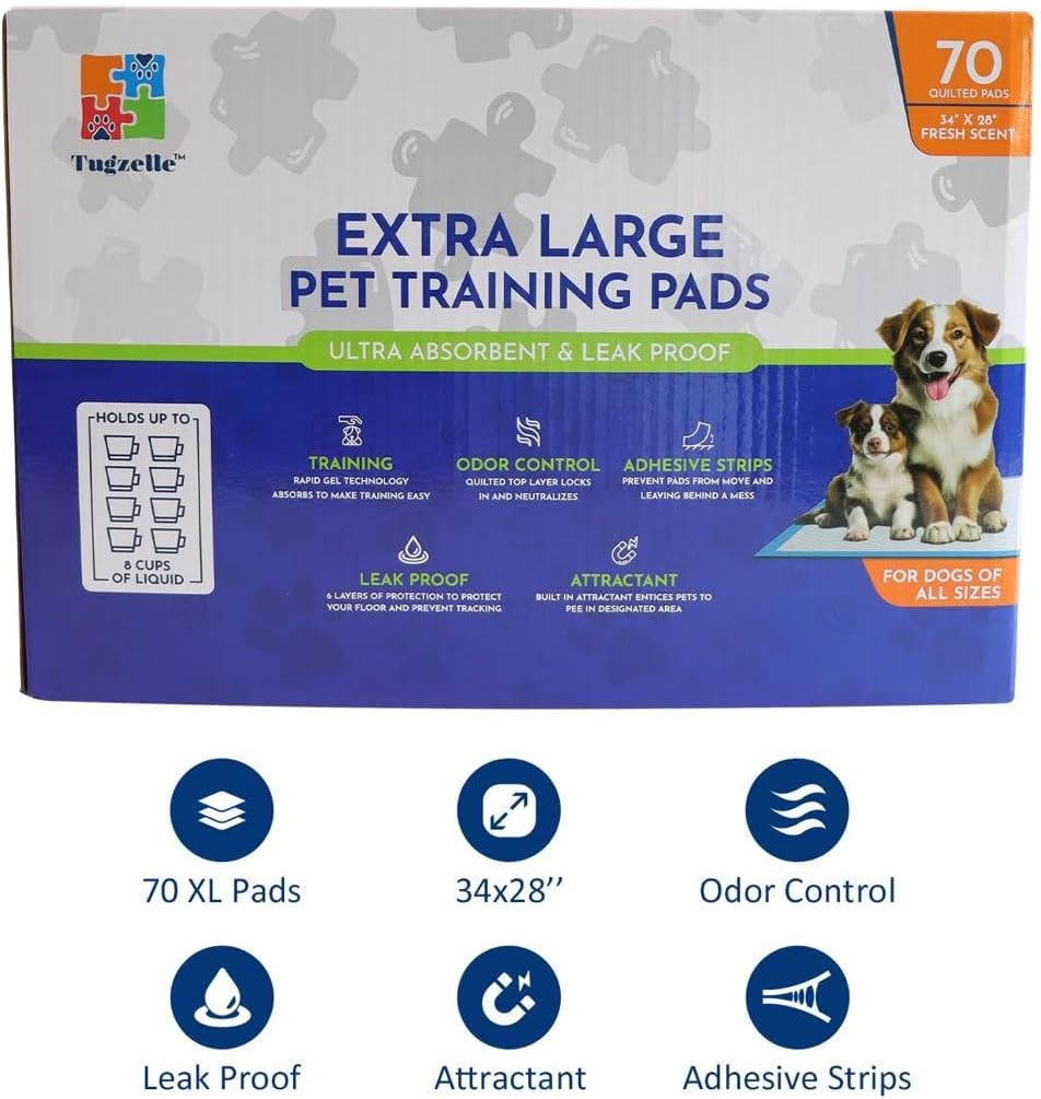 Fresh Scent Extra Large Pet Training Pads - Ultra Absorbent Pads for Dogs Leak-Proof, Odor Control Pee Pads – Quick Dry Potty Pad for Puppies, Large Dogs, & Senior Pets (34" x 28", 70 Count)