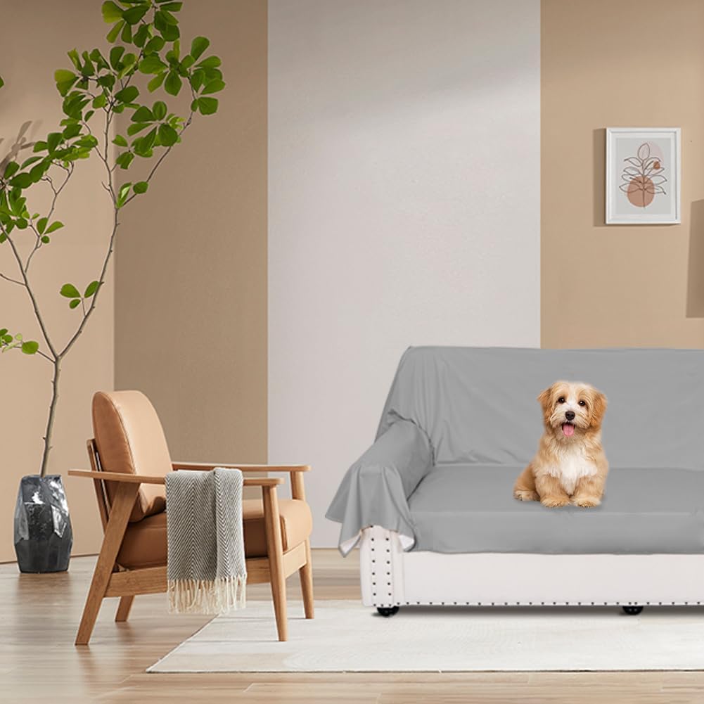 DUJUIKE Waterproof Bed Cover for Dog and Cats,Pet Hair Resistant Bed Sheet Cover, Protective Bed Liner Cover with 100% Waterproof Breathable Thin Fabric (Twin 63 * 90 inch, Grey)