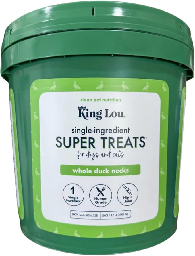 King Lou Duck Treats – Whole Dehydrated Duck Necks for Dogs and Cats – Single Ingredient Crunchy Chews – Protein-Rich Collagen Snacks – 60 Count