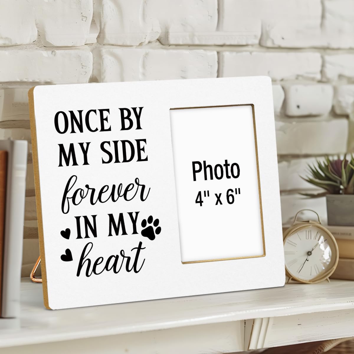 Dog Memorial Gifts Photo Frame, Pet Memorial Gifts for Dogs, Lost of Pet Sympathy Present, Once by My Side Forever in My Heart Wooden Picture Frames with Paw Print, Photo 4 x 6 Inches
