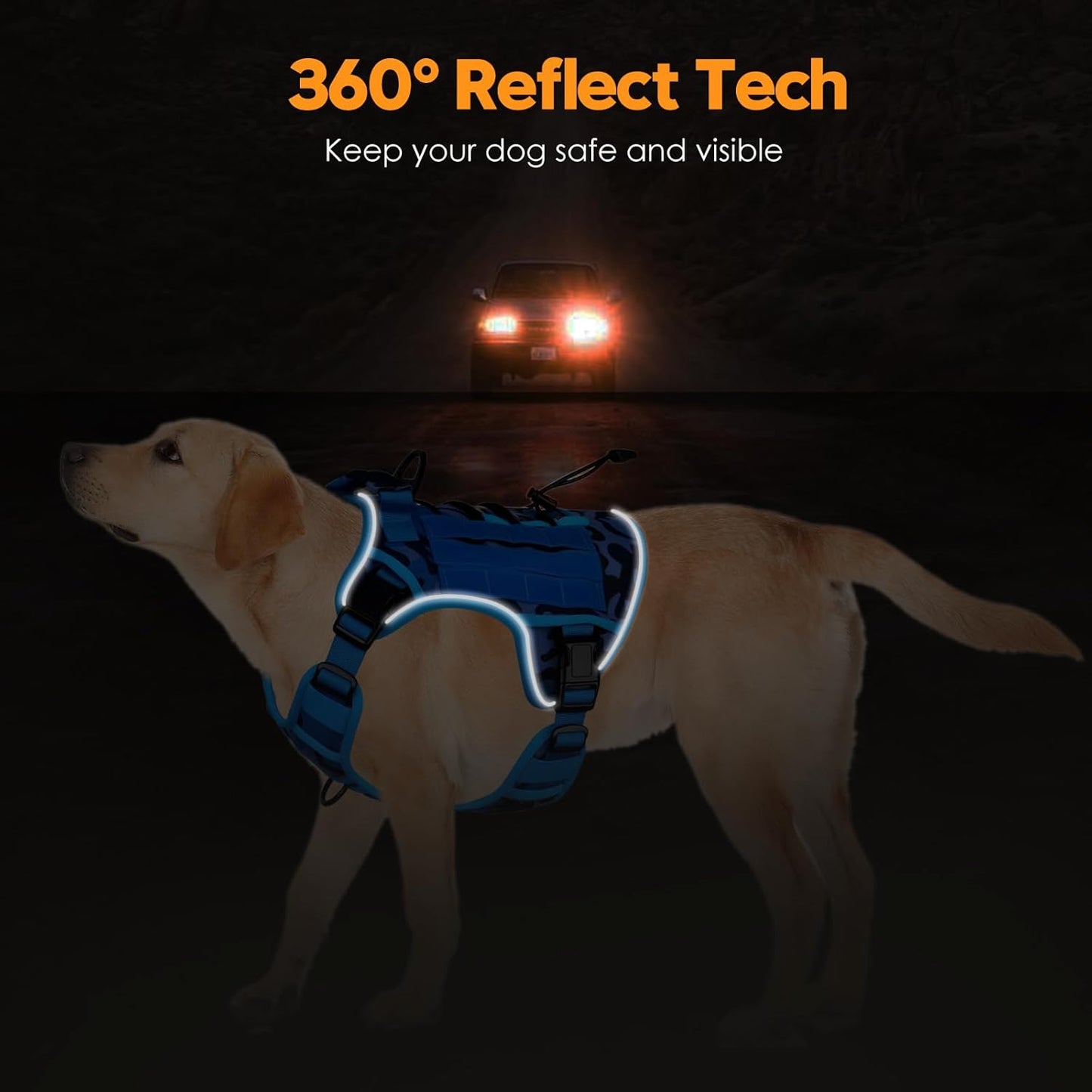 Heavy-Duty Tactical Dog Harness for Large Dogs, No Pull Adjustable Reflective Pet Vest with Molle System, K9 Military-Grade Control for Service Training, Outdoor & 10+ Breeds, Blue Camo, X-Large