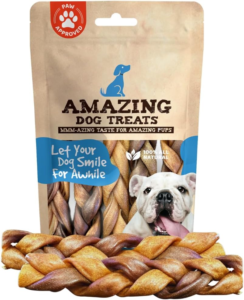 Amazing Dog Treats - 6 Inch Braided Collagen Sticks for Dogs - (10 Count) - Collagen Bully Sticks for Dogs