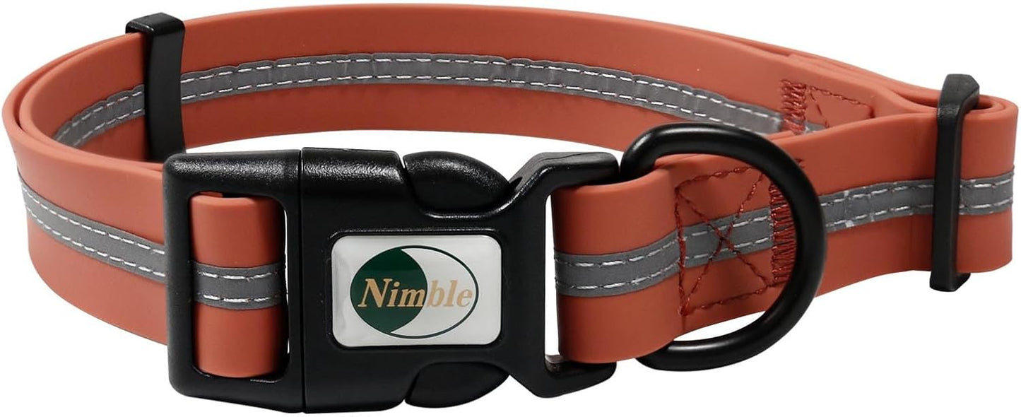 NIMBLE Dog Collar Waterproof Pet Collars Adjustable, Reflective, Durable Flex Poly Coated Nylon Basic Dog Collars 9 Colors in Size S/M/L (Medium (11.81”-18.5”inches), Apricot Brandy red)
