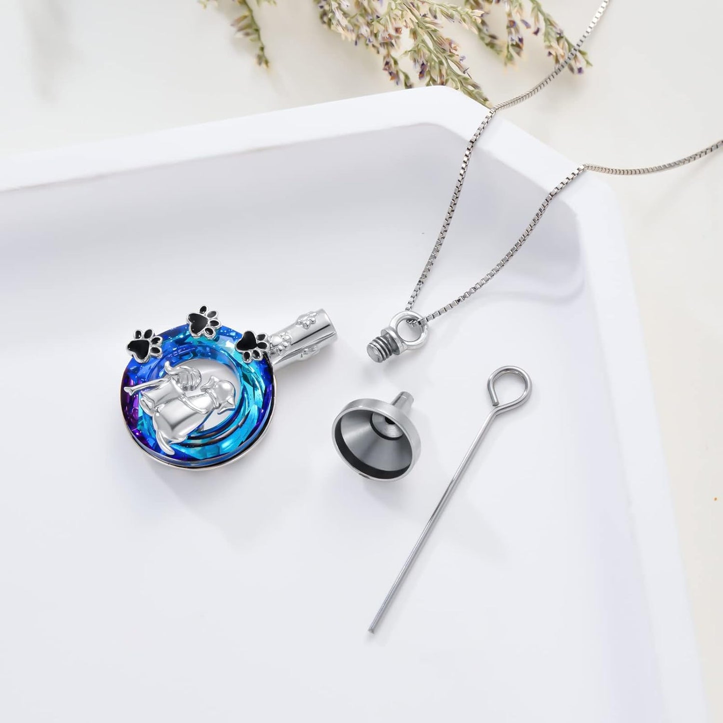 Sterling Silver Pet Urn Necklace for Ashes - Memorial Keepsake for Dog, Cat Pet