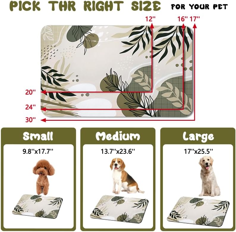 Dog Food and Water Bowl Mats - Waterproof, Absorbent Pet Feeding Placemats for Floors - Bohemia Tropical Leaves Design, 24 * 32 Inch