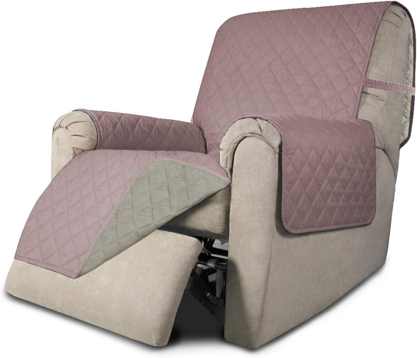 Easy-Going Recliner Sofa Slipcover Reversible Sofa Cover Water Resistant Couch Cover Furniture Protector with Elastic Straps for Pets Kids Children Dog Cat (Recliner, Pink/Beige)