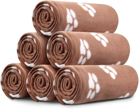 Comsmart Dog Blankets for Small Dogs, 6 Pack Puppy Blanket Cute Paw Print Pet Blanket for Dog, Puppy, Cat, Kitten, 39x35 inches, Brown