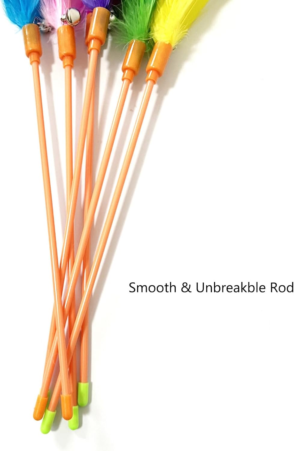 Cat Wands, 6 PCS Vibrant Color Feather Wands with Bell Unbreakable Cat Feather Sticks Interactive Kitten Toys for Indoor Cats