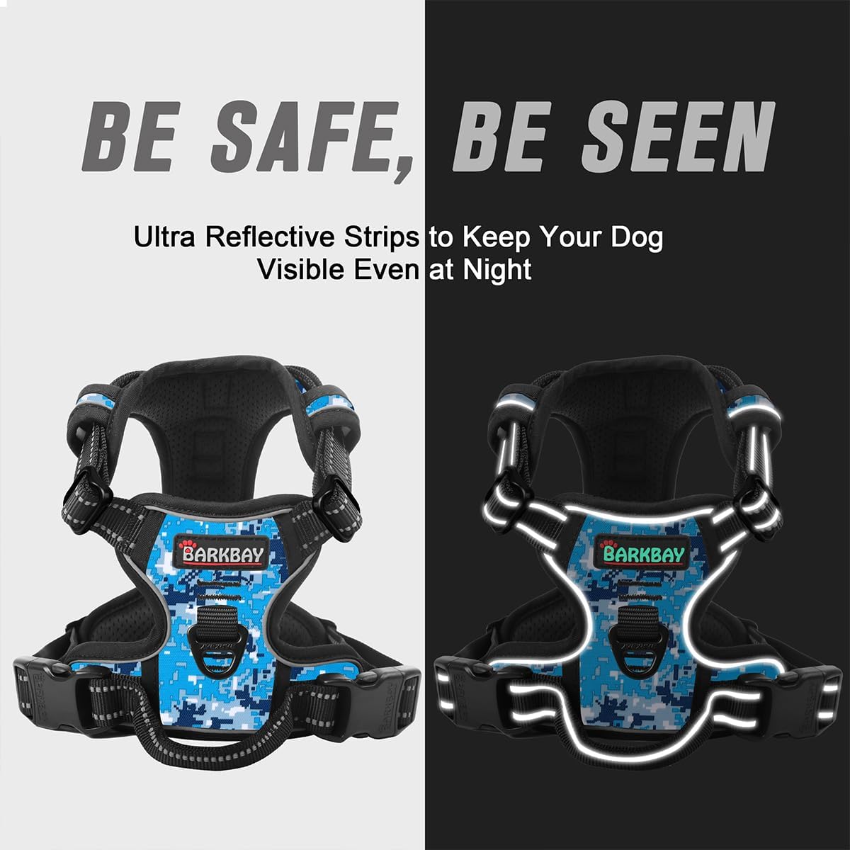 BARKBAY No Pull Dog Harness Front Clip Heavy Duty Reflective Easy Control Handle for Large Dog Walking(Blue camo,XS)