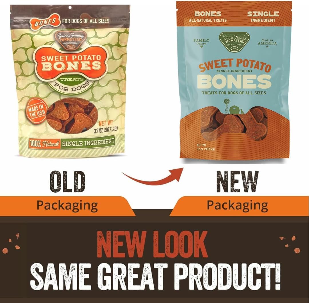 Gaines Family Farmstead Sweet Potato Dog Bones – 32 oz Bag, All-Natural, Single Ingredient, Grain-Free Dog Treats for Digestive Health, High Fiber - Training & Rewards, Made in USA