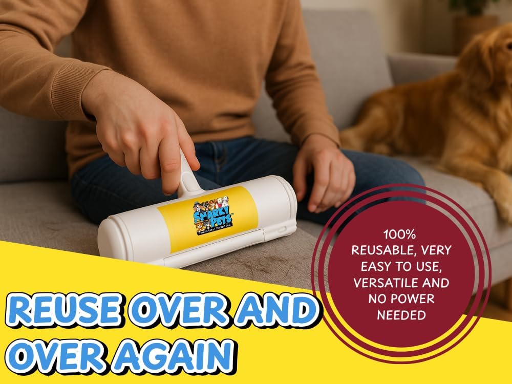 Pet Hair Roller – Reusable Pet Hair Remover for Furniture, Carpet & Car – Dog & Cat Hair Lint Roller – Pet Odor & Fur Buster – Grooming Essential & Upholstery Cleaner – Sticky, No Refills