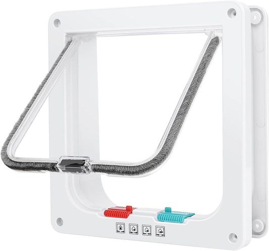 Cat Door, Safety Pet Door with 4 Way Lock, Weatherproof & Easy Installation Cat Flap Door for Interior Exterior Door, Window, Wall(Medium, 5.9in x 6.1in Flap)