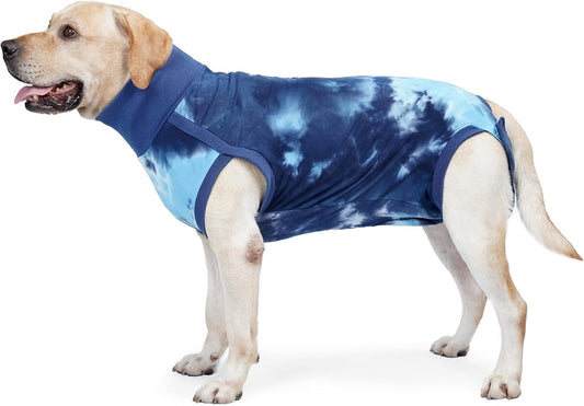 Dogs Onesie Suit for Male/Female Breathable Dog Recovery Tie Dye Pjs Wound After Surgery Wear, Prevent Licking Wounds, E-Collar & Cone Alternatives XL Blue2