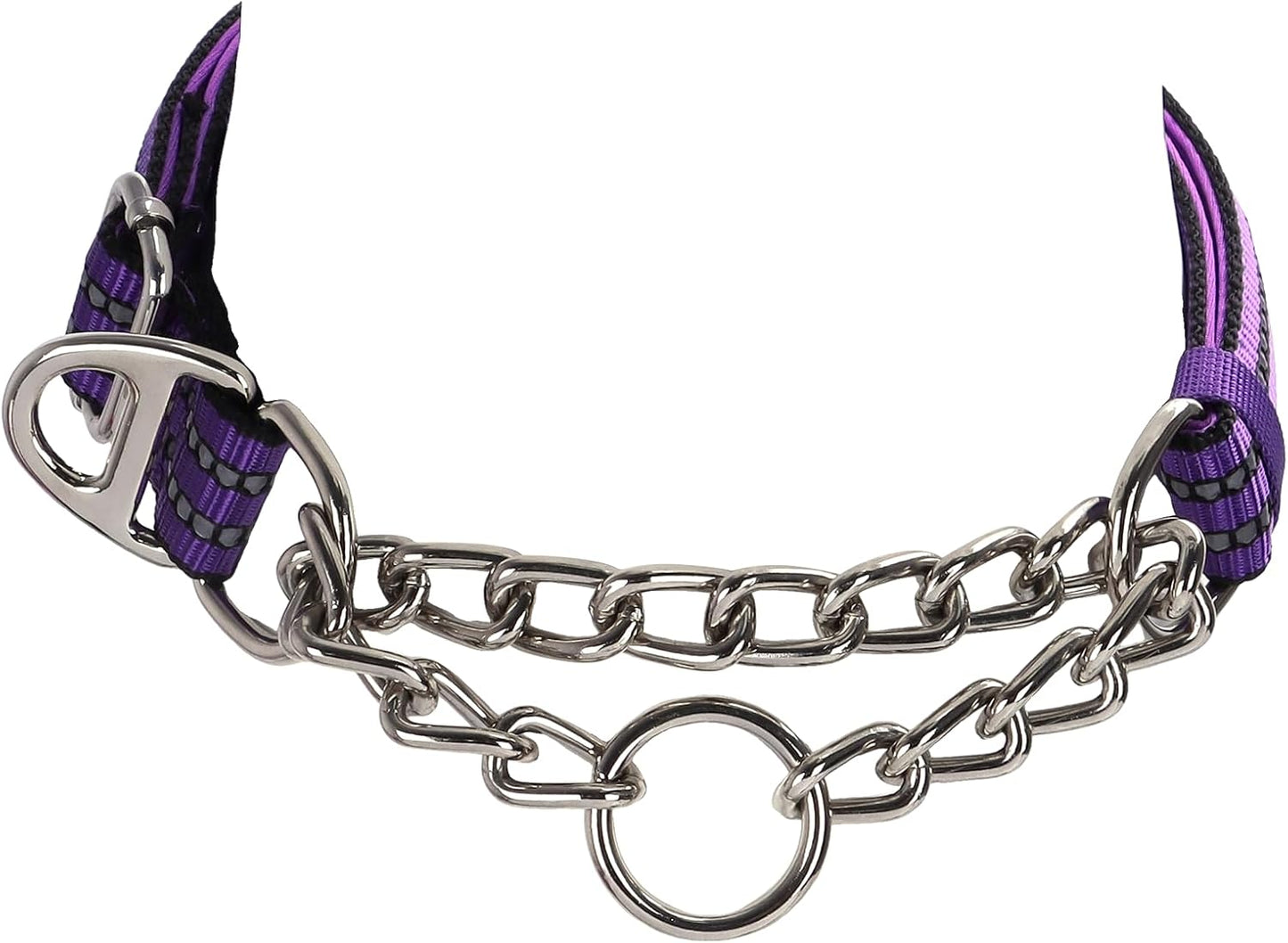 Martingale Collar with Chain，Stainless Steel Chain for Dogs, No Pull Slip Cinch Choker Choke Collar Training Escape Proof Heavy Duty Dog Collar for Small Medium Large Pet Boy Male Dogs，Purple M