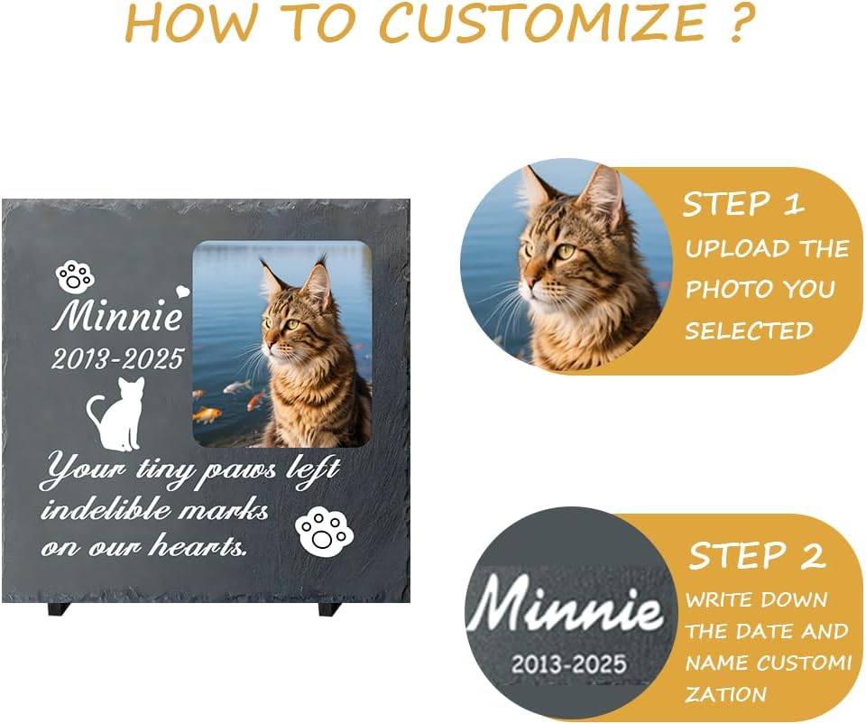Custom Pet Memorial Stone - Personalized Cat Grave Marker with Name & Photo - Sympathy Gifts for Loss of Beloved Pet - Cemetery Decor - Rainbow Bridge Memorial for Cats (Style H)