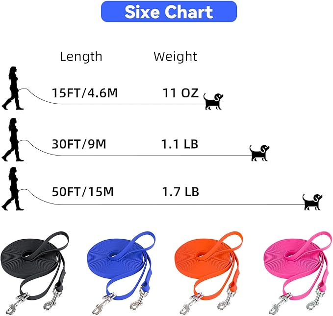 Waterproof Long Leash for Dogs Training 16FT/30FT/50FT, Long Dog Leash Heavy Duty Lead for Large Medium Small Dogs Outside Walking, Playing, Camping, or Yard(Orange 50FT)