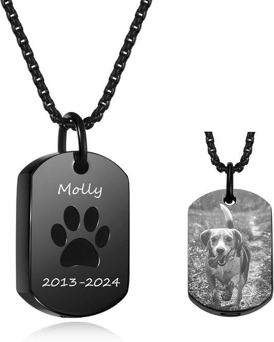 Personalized Master Custom Paw Print Urn Necklace for Ashes Dog Cat Pet Memorial Gift Dog Tag Pendant Keepsake Cremation Jewelry Engraved Name Text
