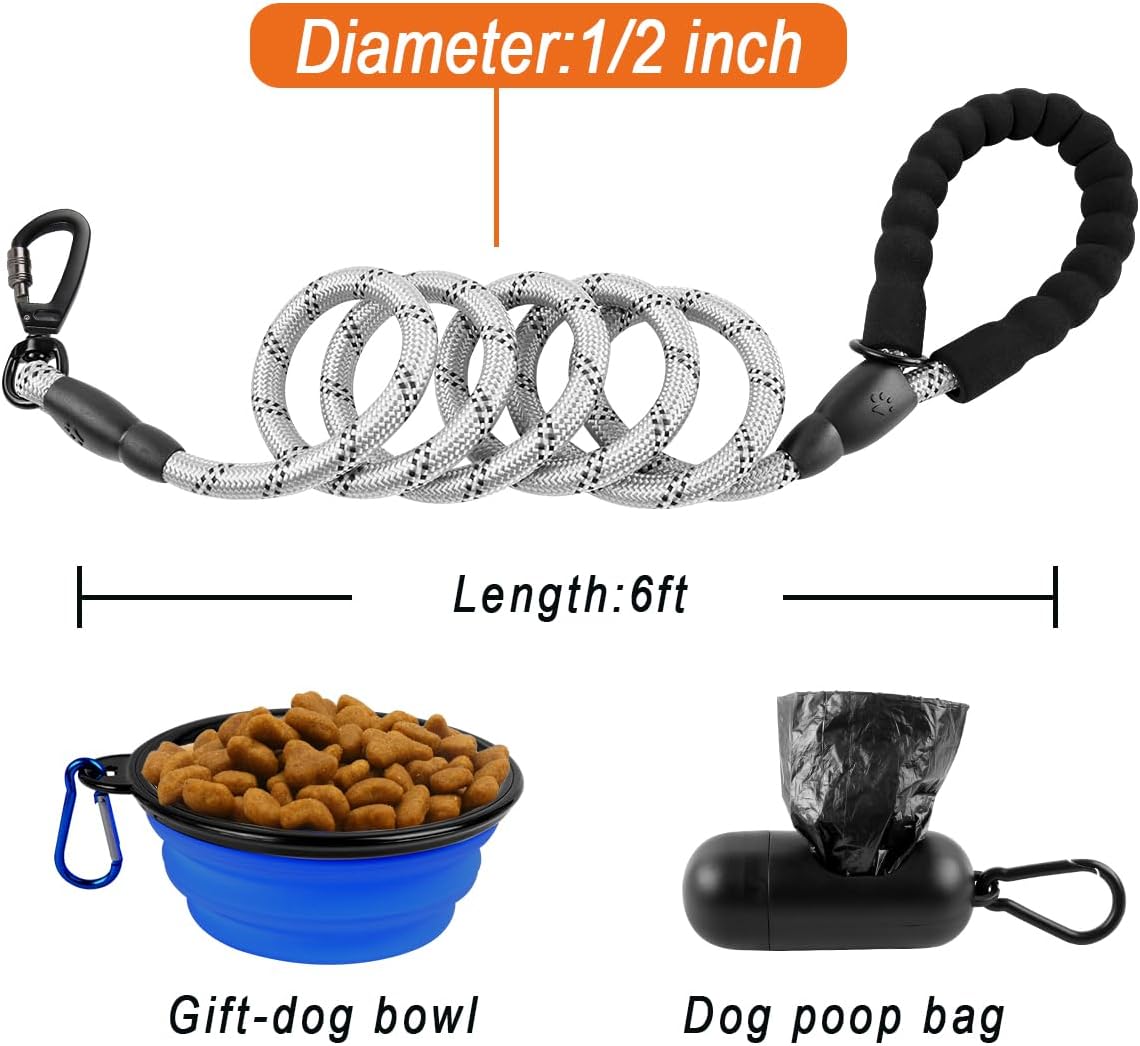 BARKBAY Dog Leashes for Large Dogs Heavy Duty Dog Leash 4/5/6 FT with Comfortable Padded Handle and Highly Reflective Threads for Medium Large Dogs Walking Training Running (6FT-1/2'',Gray)